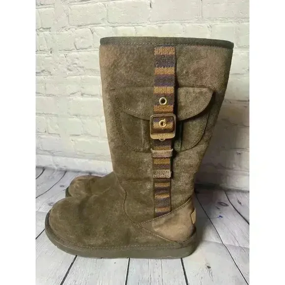 UGG Australia Retro Cargo Espresso Brown Sheep Skin Fur Lined Boot Womens Size 7