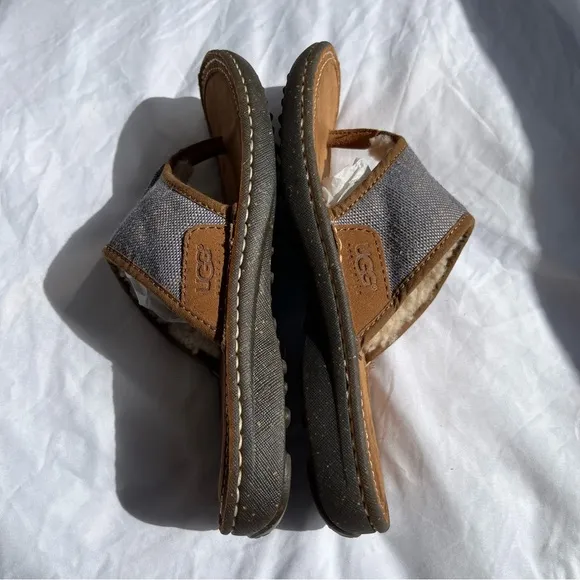 UGG Australia Sherpa Lined Leather Flip Flops Size 9