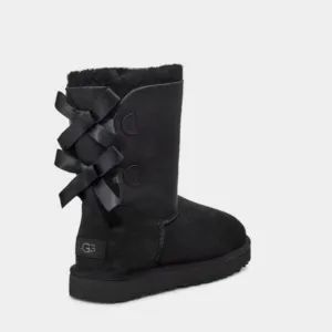 Ugg Australia Women Short Black Bow Sheepskin Leather boots shoes sz 6