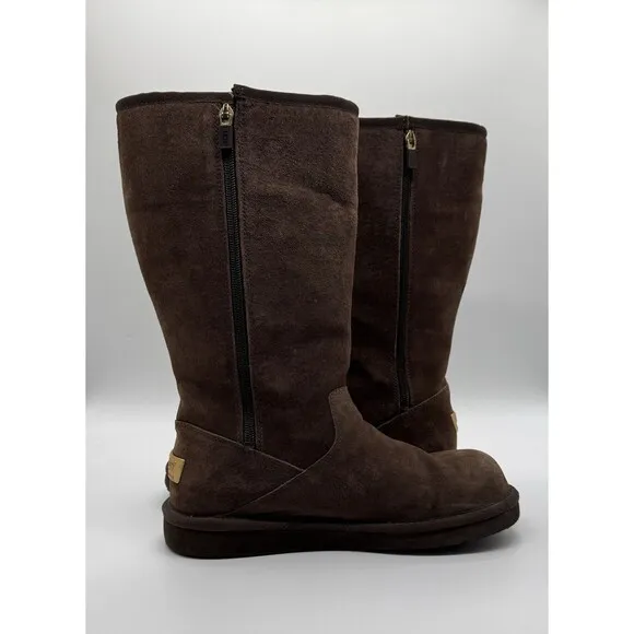 UGG Australia Women’s Brown Suede Cargo Tall Zip Sheepskin Boots SIZE 8