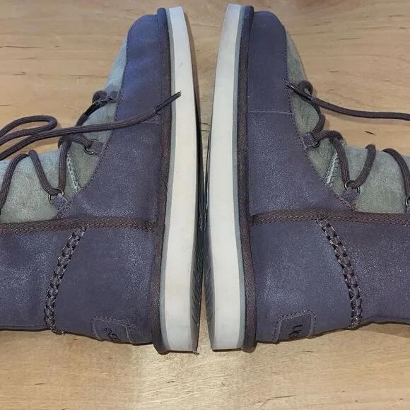 UGG AUSTRALIA LODGE CHOCOLATE/OLIVE GREEN SHEEPSKIN SUEDE BOOTS SIZE 5 US