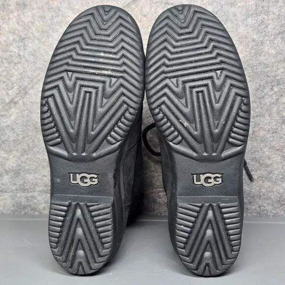 UGG Azaria Boots Women's 6 Black Leather Duck‎ Winter Sherpa Lined Waterproof