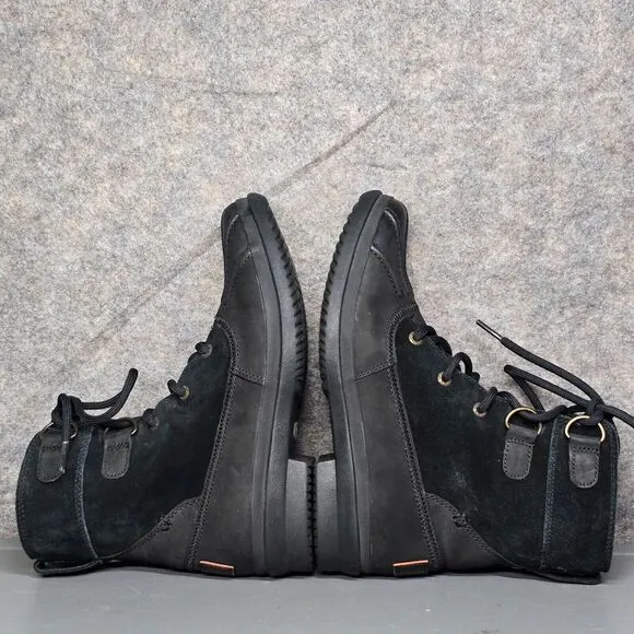 UGG Azaria Boots Women's 6 Black Leather Duck‎ Winter Sherpa Lined Waterproof