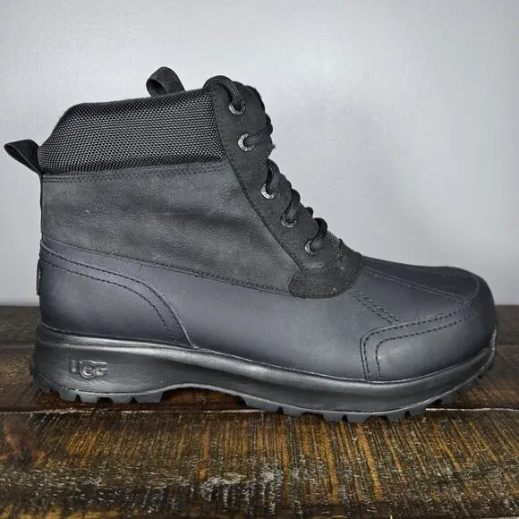 UGG Black Emmett Mens Size 11 Leather Waterproof Lace Up Duck Boots Back