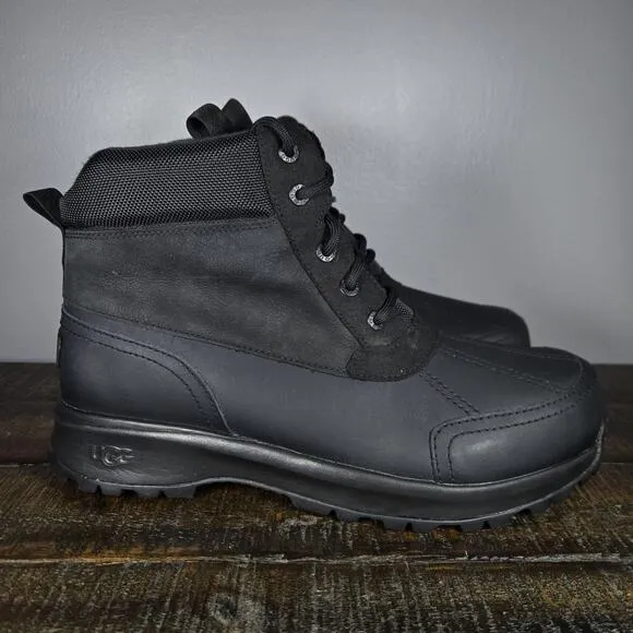 UGG Black Emmett Mens Size 11 Leather Waterproof Lace Up Duck Boots Back
