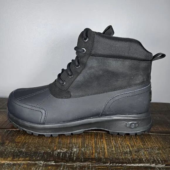 UGG Black Emmett Mens Size 11 Leather Waterproof Lace Up Duck Boots Back