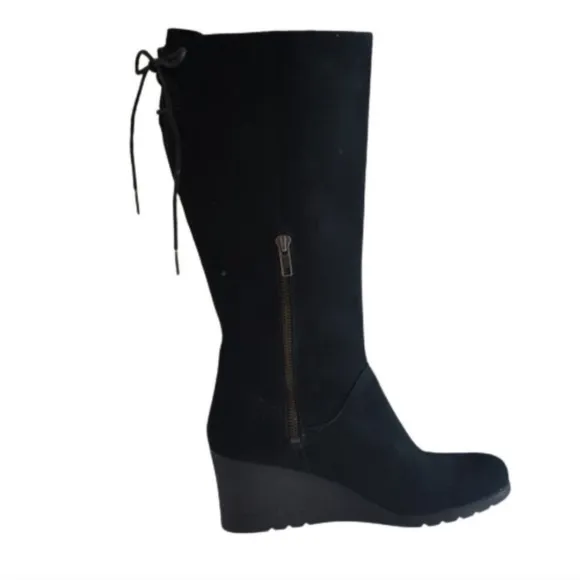 UGG BLACK SUEDE TALL WEDGE BOOTS EUC SIZE 6