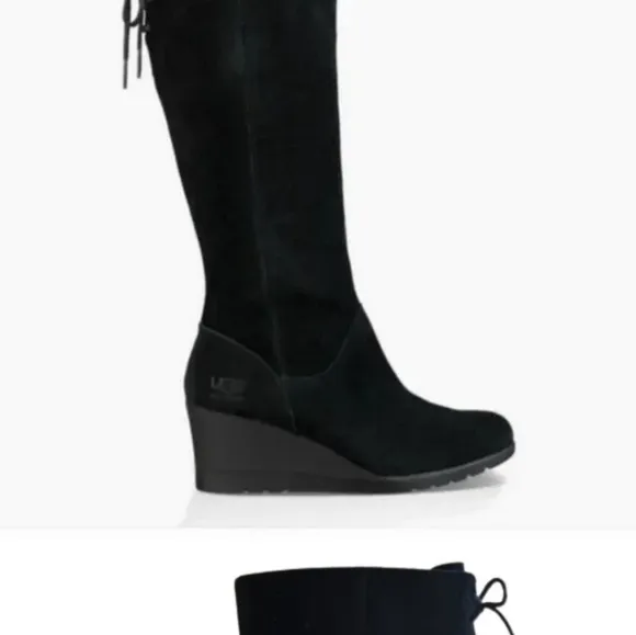 UGG BLACK SUEDE TALL WEDGE BOOTS EUC SIZE 6