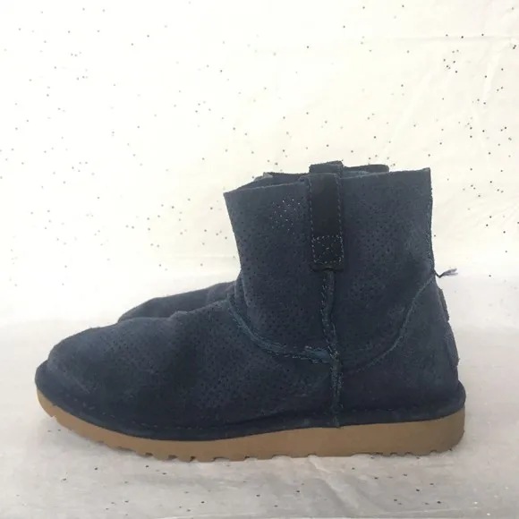Ugg Blue Suede Perforated Mini Short Ankle Boots - Size 7 Unlined Rubber Sole