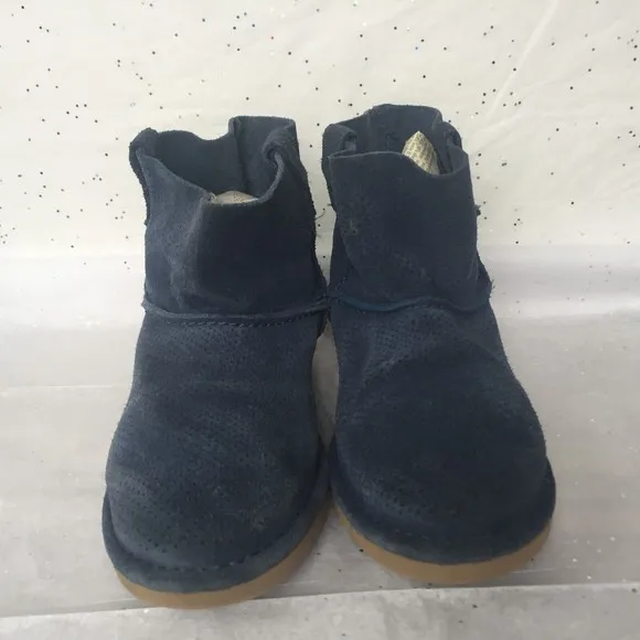 Ugg Blue Suede Perforated Mini Short Ankle Boots - Size 7 Unlined Rubber Sole