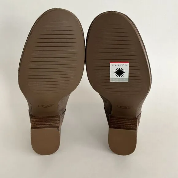 UGG Bootie Women 6M Brown Suede Short Ankle Boots Stacked Heel