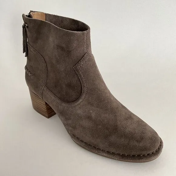 UGG Bootie Women 6M Brown Suede Short Ankle Boots Stacked Heel