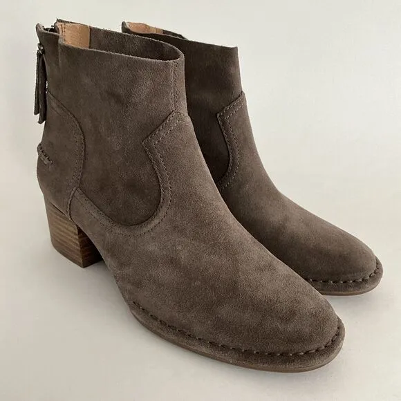 UGG Bootie Women 6M Brown Suede Short Ankle Boots Stacked Heel