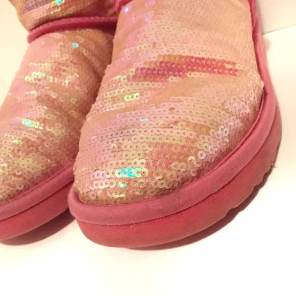 Ugg Boots Size 7 Pink Sequin Authentic Ugg Australia Short Sparkle