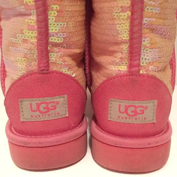 Ugg Boots Size 7 Pink Sequin Authentic Ugg Australia Short Sparkle