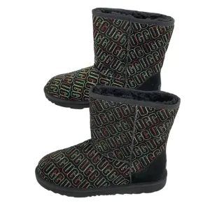 Ugg Boots Women Size 6 Black Rainbow Stitch Classic II Short Suede New