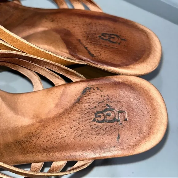 Ugg Brown Leather Wedge Sandals