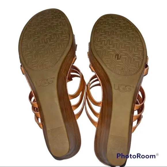 Ugg Brown Leather Wedge Sandals