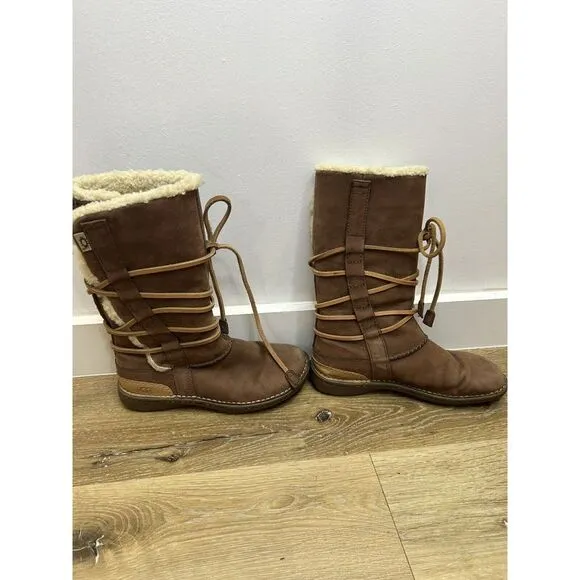 Ugg Brown Tall Boots‎ 1634 CATALINA Brown Leather Sheepskin Size 7