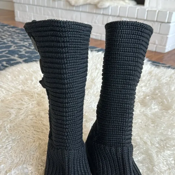 Ugg Cardy Black Knit Suede Leather Tall Boots Sz 6 Women’s 4(Big Girl)