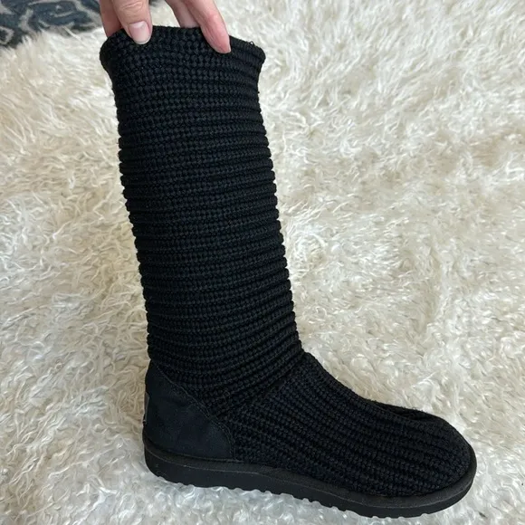Ugg Cardy Black Knit Suede Leather Tall Boots Sz 6 Women’s 4(Big Girl)