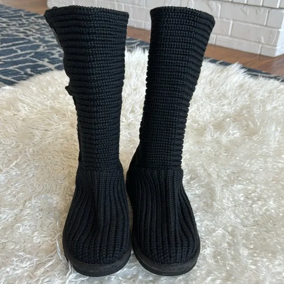 Ugg Cardy Black Knit Suede Leather Tall Boots Sz 6 Women’s 4(Big Girl)