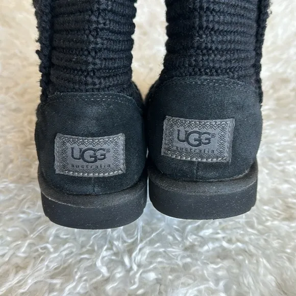 Ugg Cardy Black Knit Suede Leather Tall Boots Sz 6 Women’s 4(Big Girl)