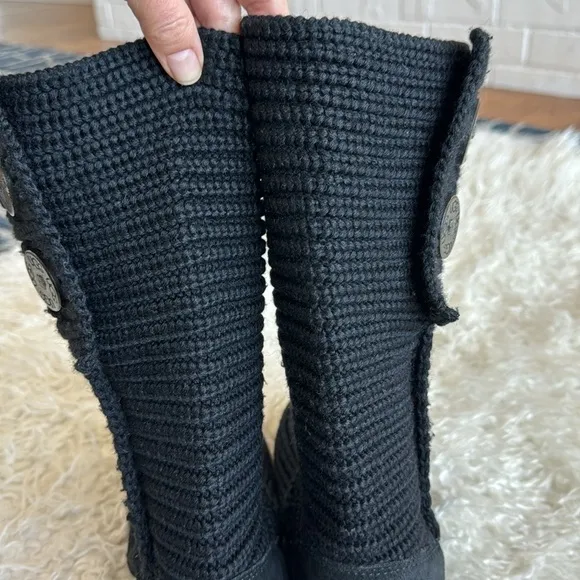 Ugg Cardy Black Knit Suede Leather Tall Boots Sz 6 Women’s 4(Big Girl)