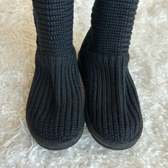 Ugg Cardy Black Knit Suede Leather Tall Boots Sz 6 Women’s 4(Big Girl)