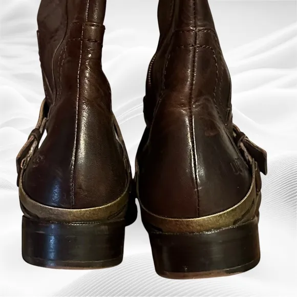 Ugg Channing II  Riding Boot Leather Brown Equestrian Tall Silver Heel Strap 7.5