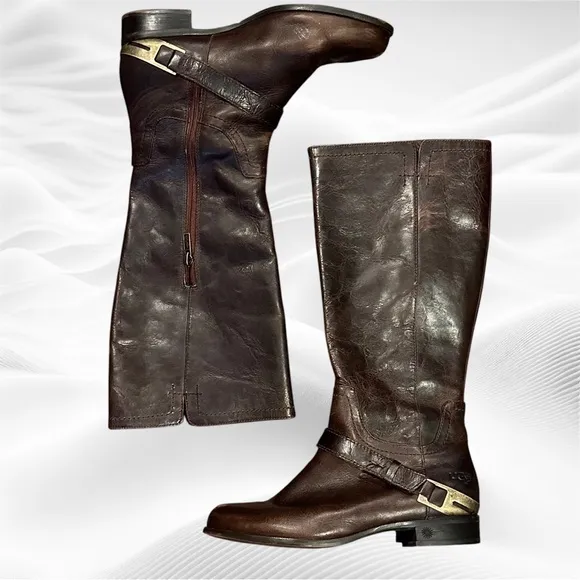 Ugg Channing II  Riding Boot Leather Brown Equestrian Tall Silver Heel Strap 7.5