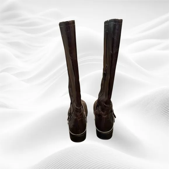 Ugg Channing II  Riding Boot Leather Brown Equestrian Tall Silver Heel Strap 7.5