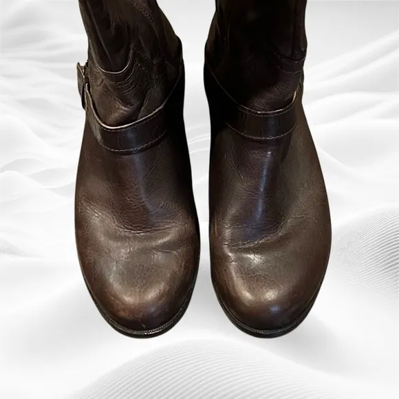 Ugg Channing II  Riding Boot Leather Brown Equestrian Tall Silver Heel Strap 7.5