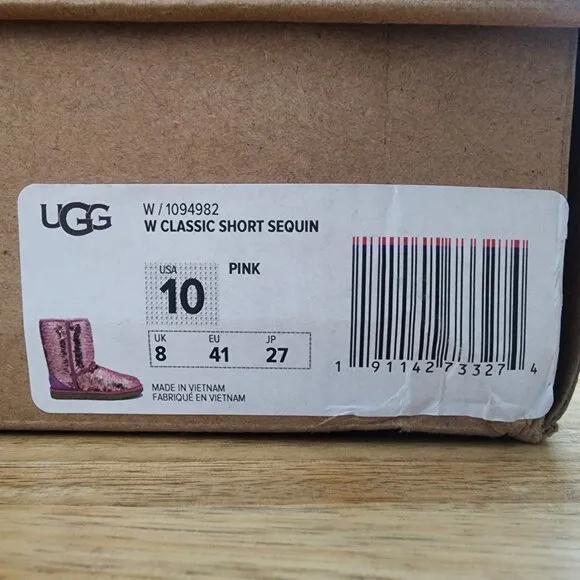 UGG Classic Pink Short Sequin Boots Womens Sz 10 | NEW w/ Box