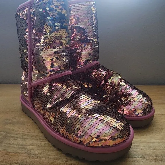 UGG Classic Pink Short Sequin Boots Womens Sz 10 | NEW w/ Box