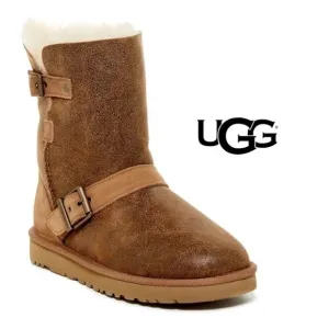 UGG classic short DYLN womens sheepskin suede winter fur boots Brown Size 6