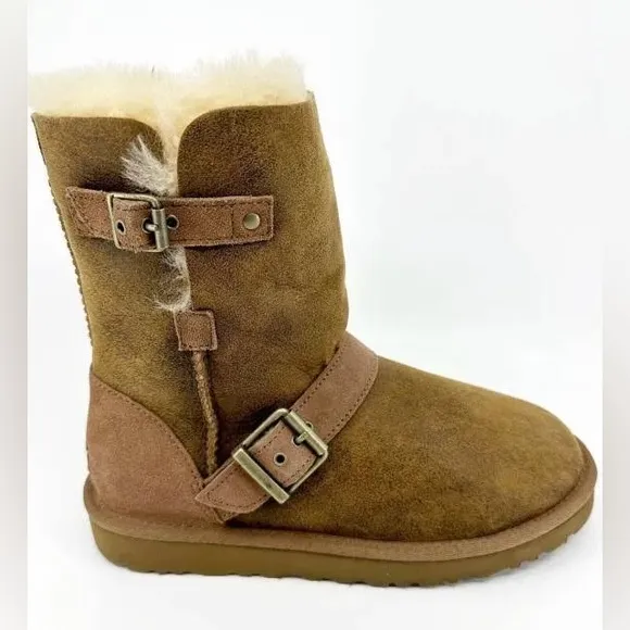 UGG classic short DYLN womens sheepskin suede winter fur boots Brown Size 6
