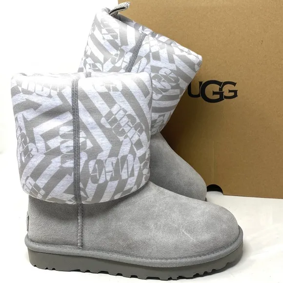 UGG Classic Short Jersey Stripe Gray Suede Boots Winter Women's Size 1138431 SEL