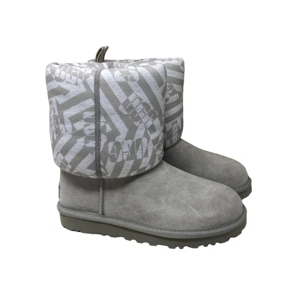 UGG Classic Short Jersey Stripe Gray Suede Boots Winter Women's Size 1138431 SEL