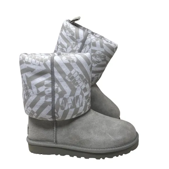 UGG Classic Short Jersey Stripe Gray Suede Boots Winter Women's Size 1138431 SEL