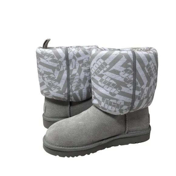 UGG Classic Short Jersey Stripe Gray Suede Boots Winter Women's Size 1138431 SEL