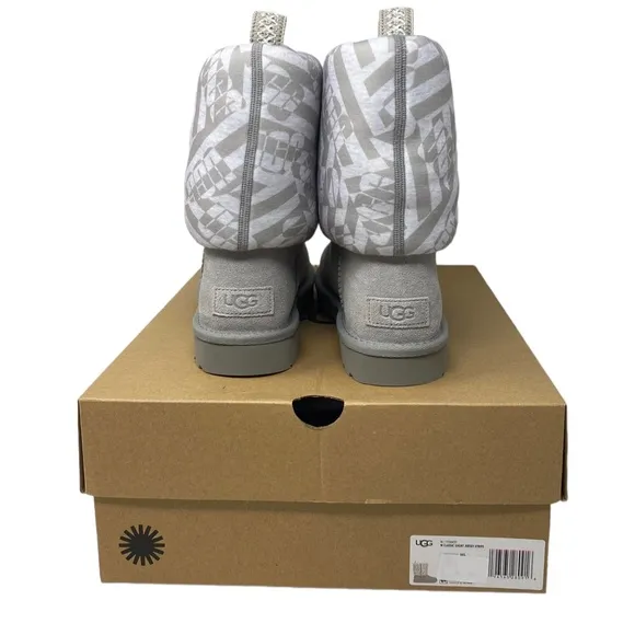 UGG Classic Short Jersey Stripe Gray Suede Boots Winter Women's Size 1138431 SEL