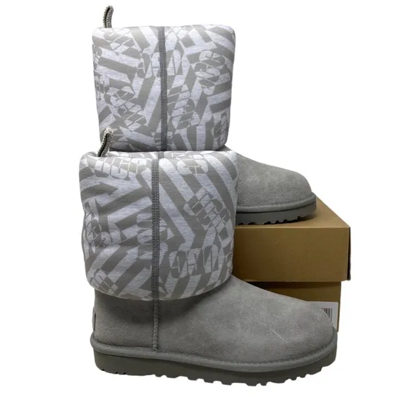 UGG Classic Short Jersey Stripe Gray Suede Boots Winter Women's Size 1138431 SEL