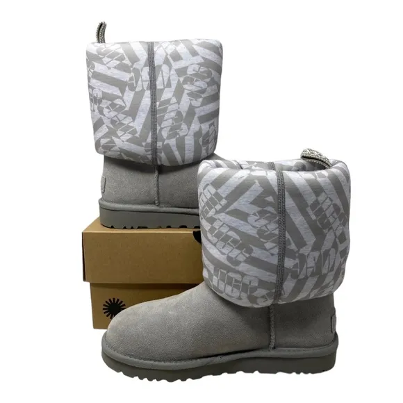 UGG Classic Short Jersey Stripe Gray Suede Boots Winter Women's Size 1138431 SEL