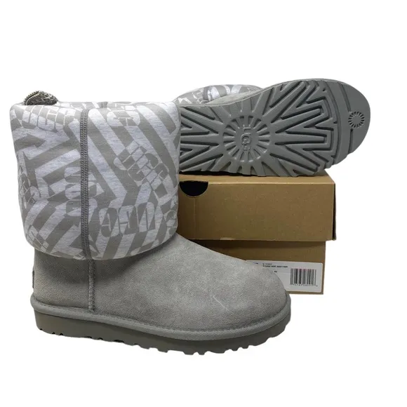 UGG Classic Short Jersey Stripe Gray Suede Boots Winter Women's Size 1138431 SEL