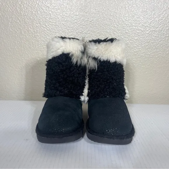 UGG Classic Short Patchwork Fluff Boot Black Youth Size 2