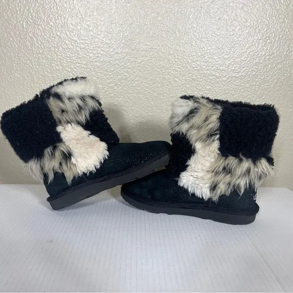 UGG Classic Short Patchwork Fluff Boot Black Youth Size 2