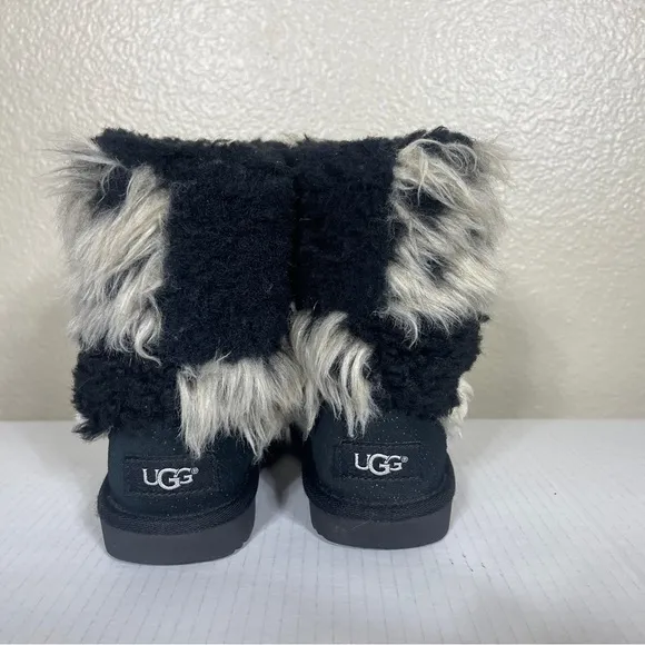 UGG Classic Short Patchwork Fluff Boot Black Youth Size 2