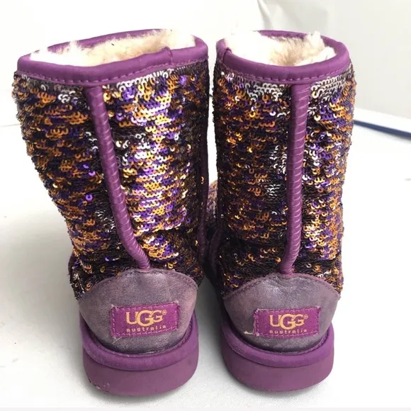 UGG Classic short purple reversible sequin boots 5