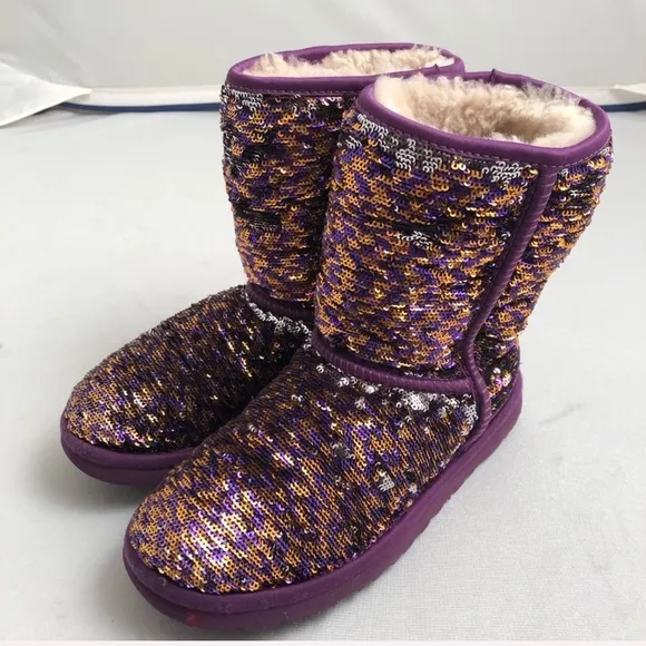 UGG Classic short purple reversible sequin boots 5